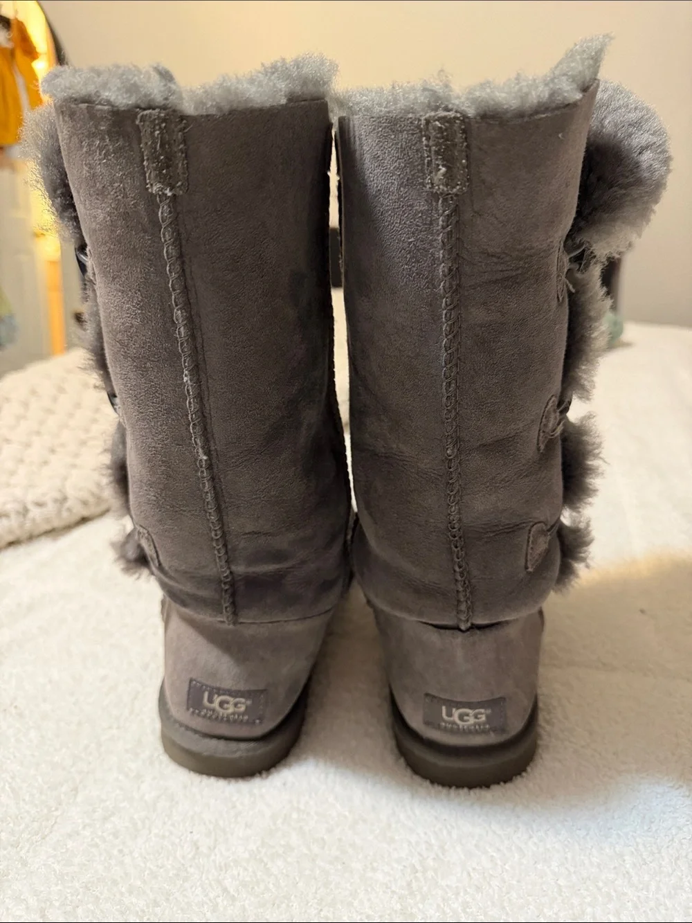 UGG Tall Button Boot in Gray with Shearling Trim